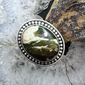 Sterling Silver Southwestern Style Oval Chrome Chalcedony Ring S 7.75 For Women